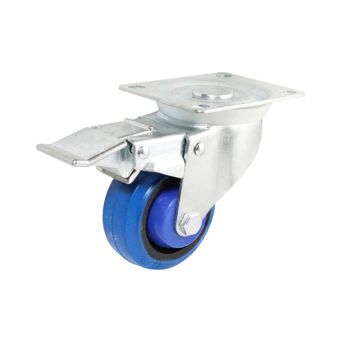Swivel Plate Castor with Brake - Rubber Wheel, Blue I6 Series - AIMS Industrial Supplies