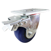 Swivel Plate Castor with Brake - Rubber Wheel, Blue J3 Series1