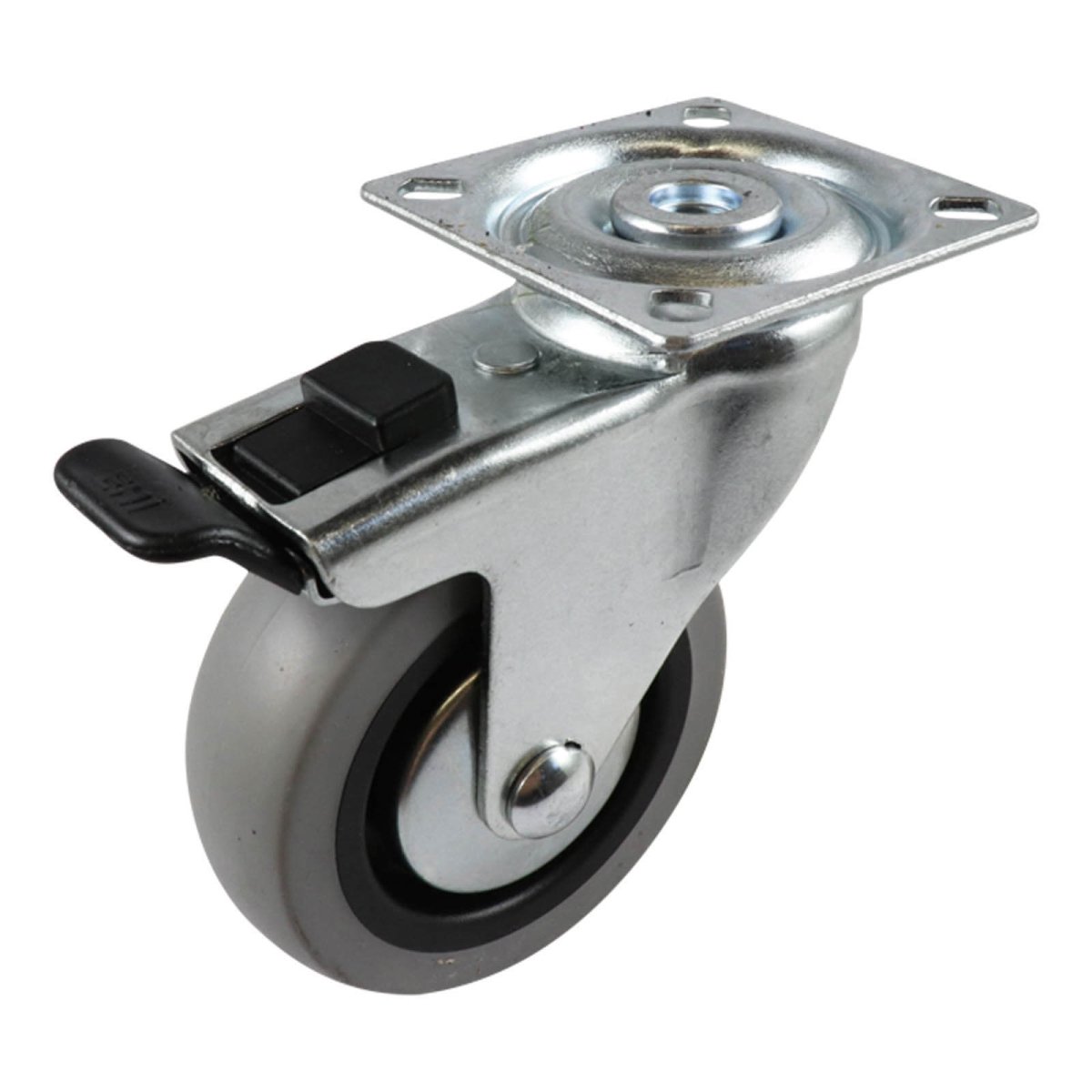 Swivel Plate Castor with Brake - Rubber Wheel, Grey G1 Series - AIMS Industrial Supplies