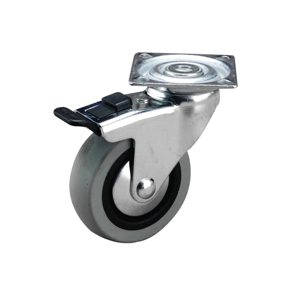Swivel Plate Castor with Brake - Rubber Wheel, Grey G1 Series - AIMS Industrial Supplies
