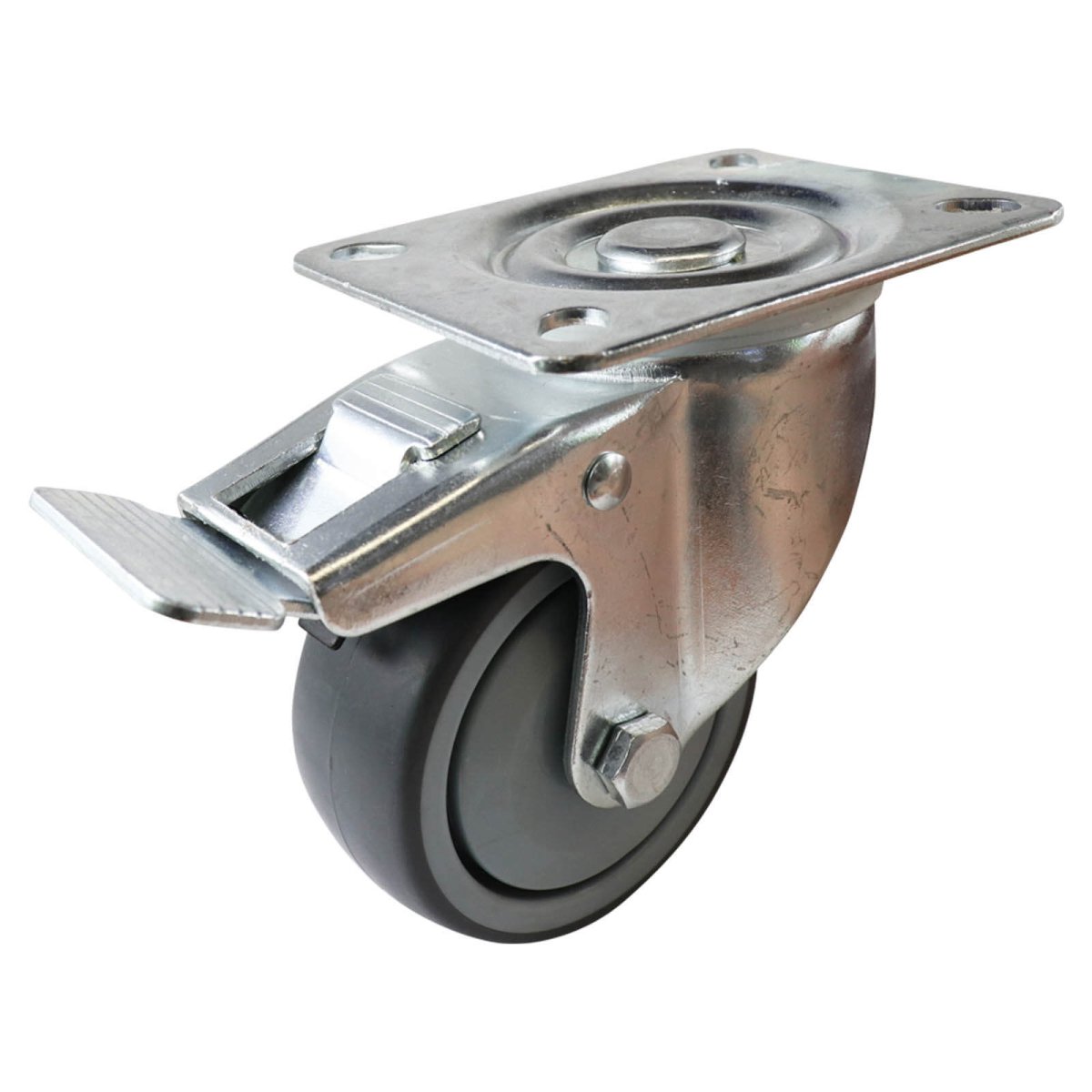 Swivel Plate Castor with Brake - Rubber Wheel, Grey I4 Series - AIMS Industrial Supplies