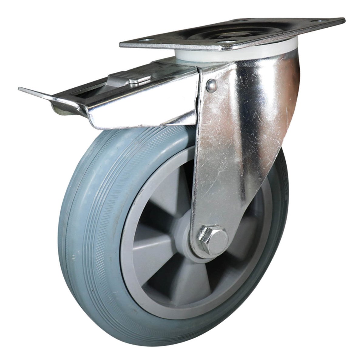 Swivel Plate Castor with Brake - Rubber Wheel, Grey I4 Series - AIMS Industrial Supplies