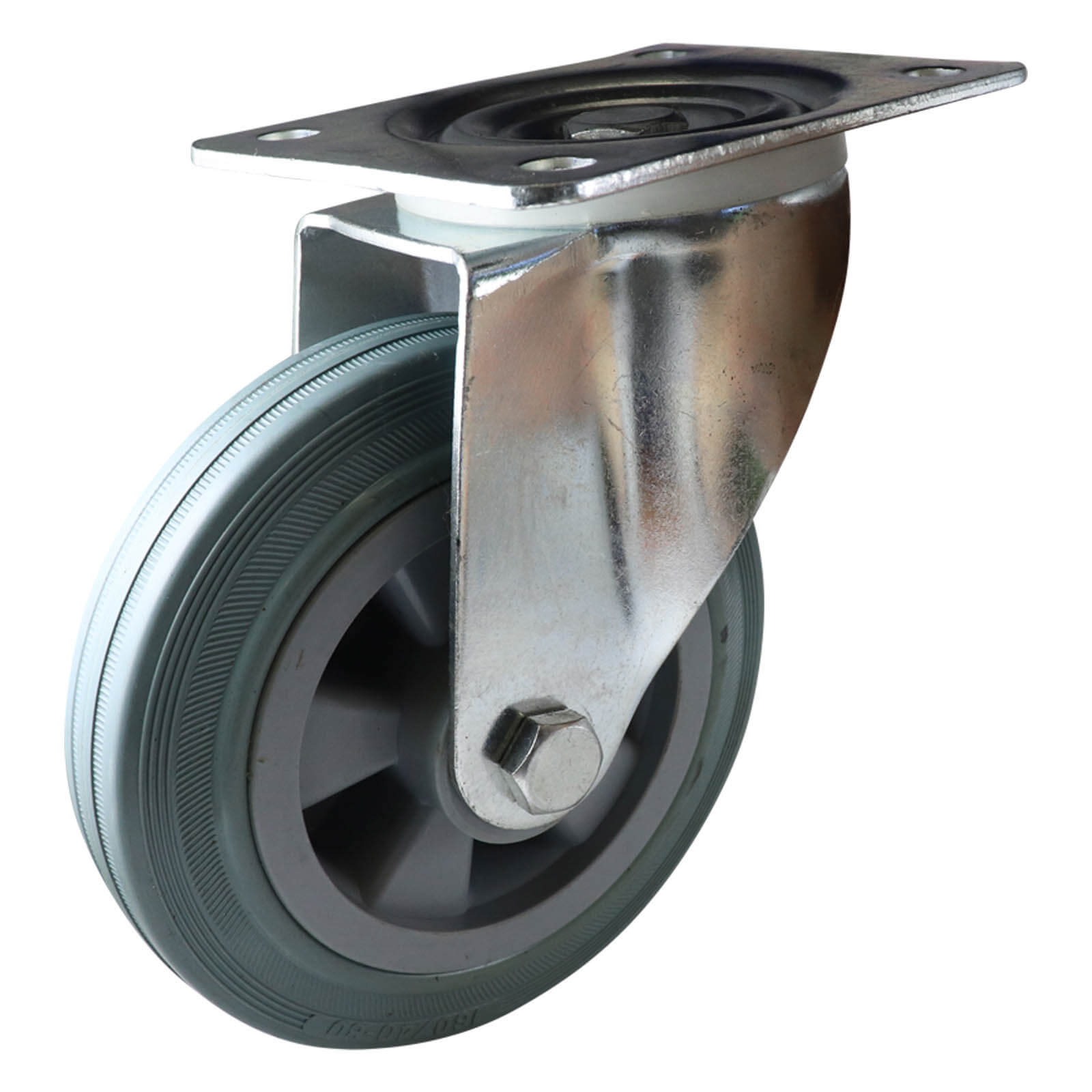 Swivel Plate Castor with Brake - Rubber Wheel, Grey I4 Series1