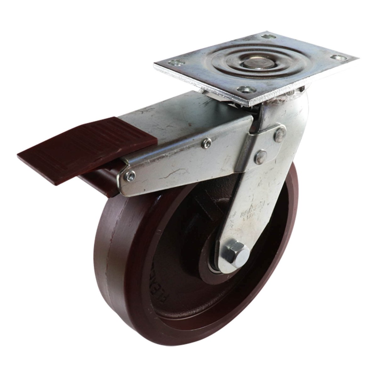 Swivel Plate Castor with Brake - Urethane on Cast Iron Wheel TG Series - AIMS Industrial Supplies
