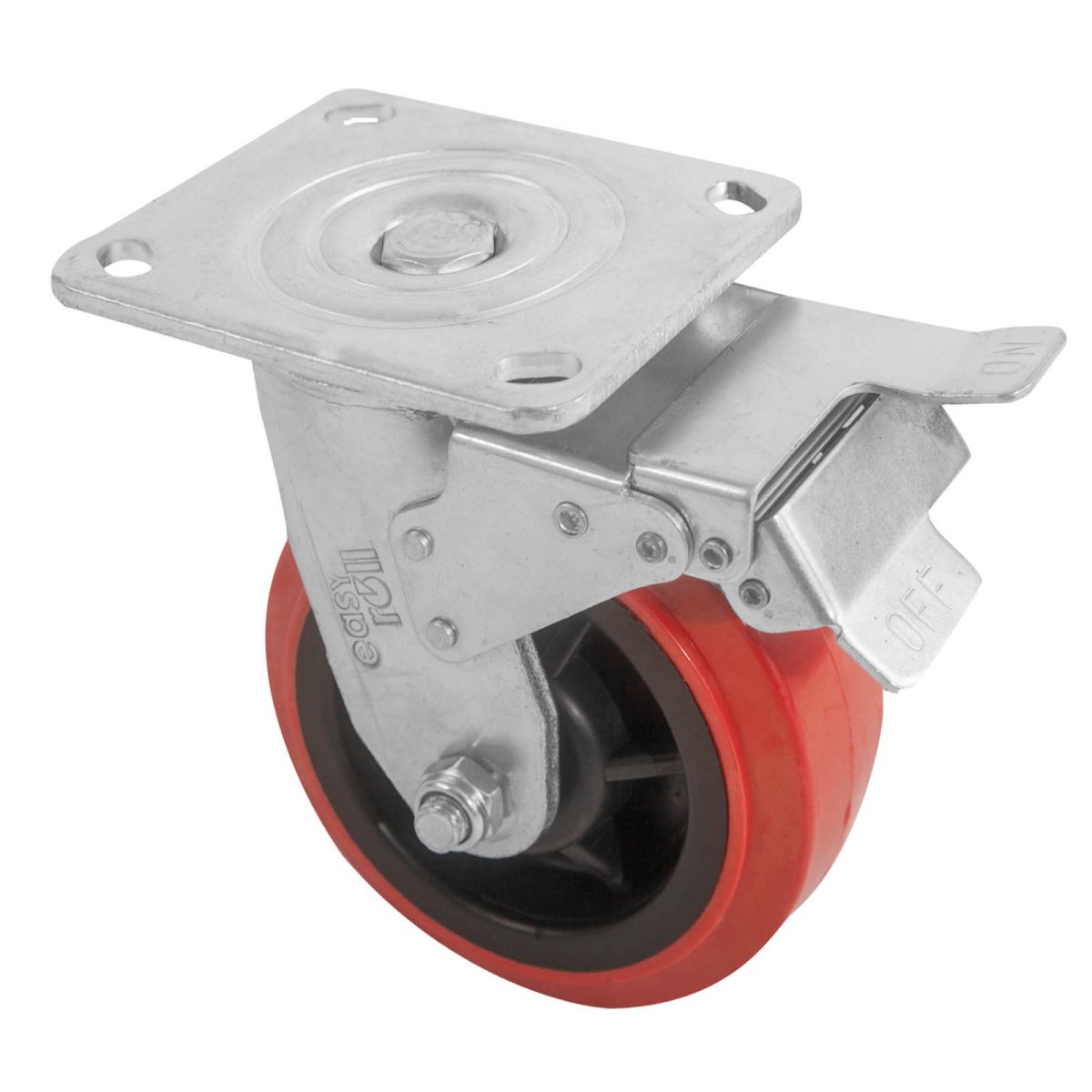 Swivel Plate Castor with Brake - Urethane Wheel, Red J3 Series - AIMS Industrial Supplies