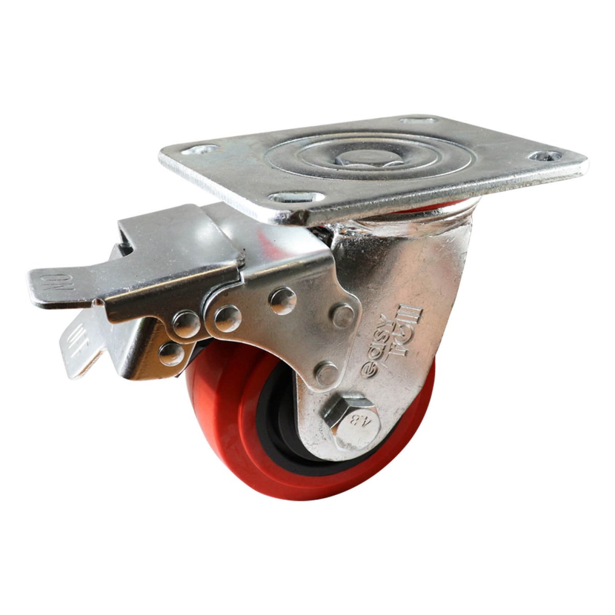 Swivel Plate Castor with Brake - Urethane Wheel, Red J3 Series - AIMS Industrial Supplies