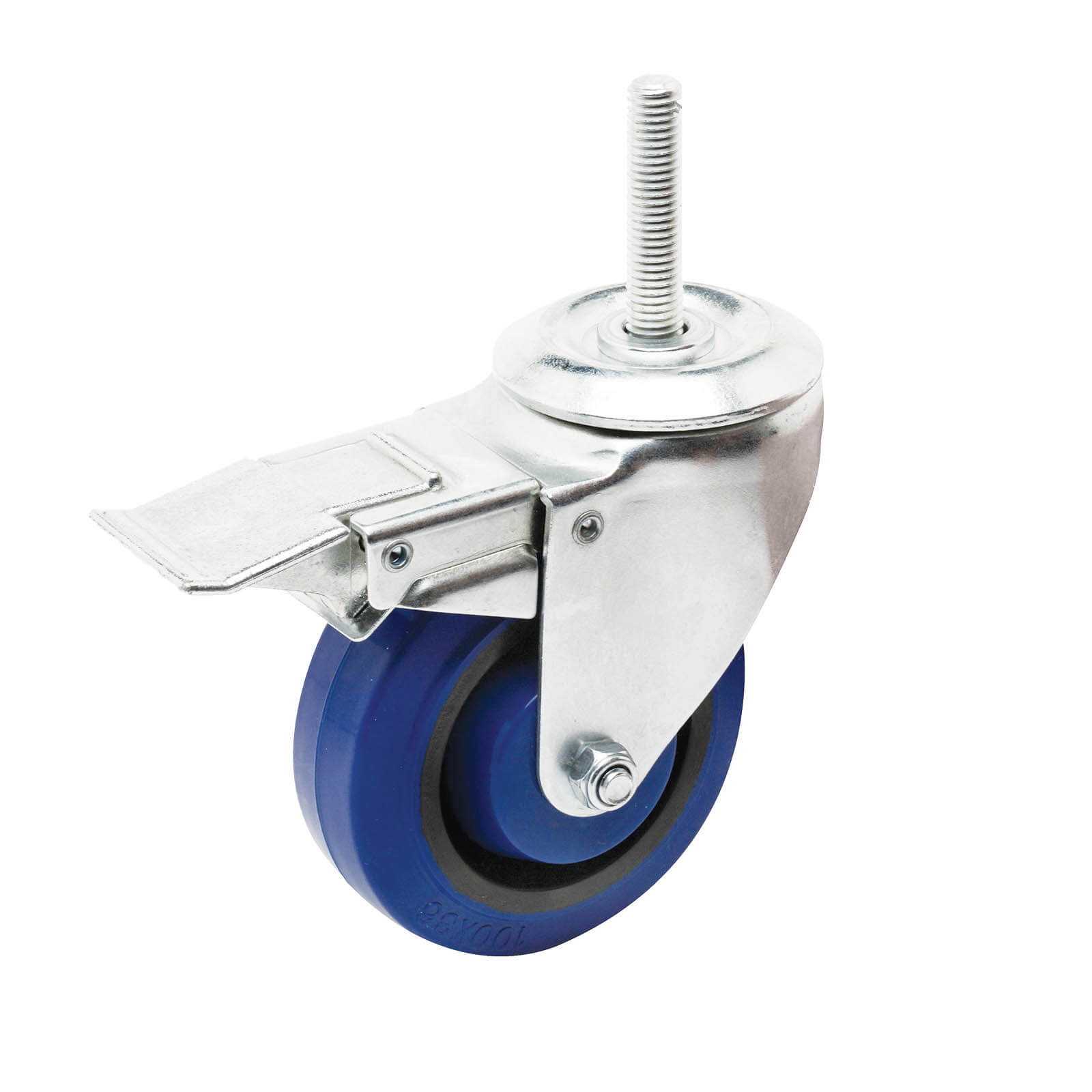 Swivel Stem Castor with Brake - Elastic Rubber Wheel, Blue I6 Series1