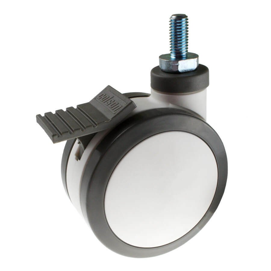 Swivel Stem Castor with Brake - Polyurethane Twin Wheel, White H6 - AIMS Industrial Supplies