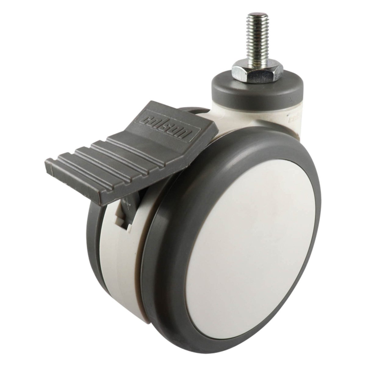 Swivel Stem Castor with Brake - Polyurethane Twin Wheel, White H6 - AIMS Industrial Supplies