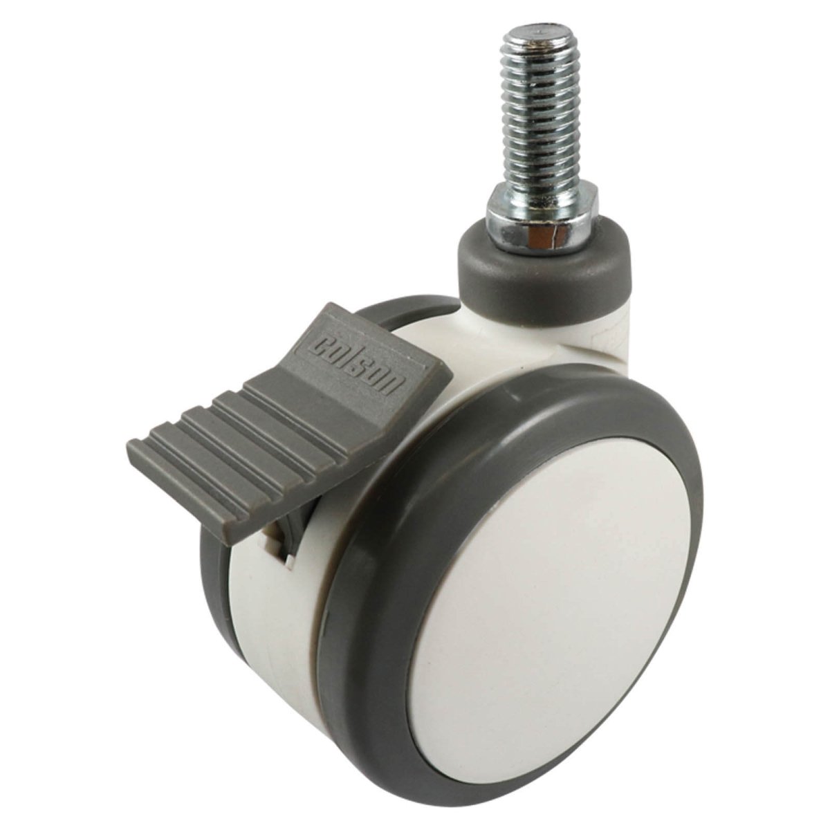 Swivel Stem Castor with Brake - Polyurethane Twin Wheel, White H6 - AIMS Industrial Supplies