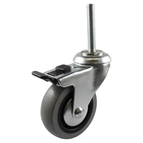 Swivel Stem Castor with Brake - Rubber Wheel, Grey G1 Series - AIMS Industrial Supplies