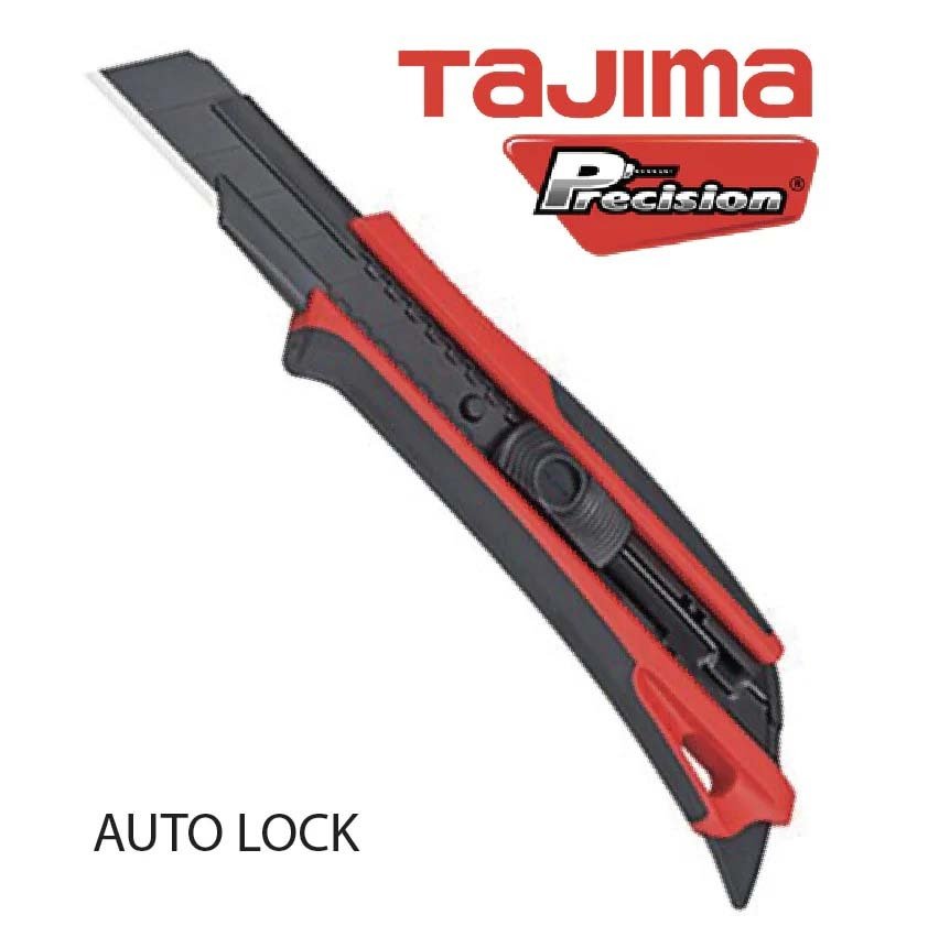 Tajima Utility Knife 25mm Auto - Lock W/ FIN Cutter & Comfort Grip - Red - AIMS Industrial Supplies