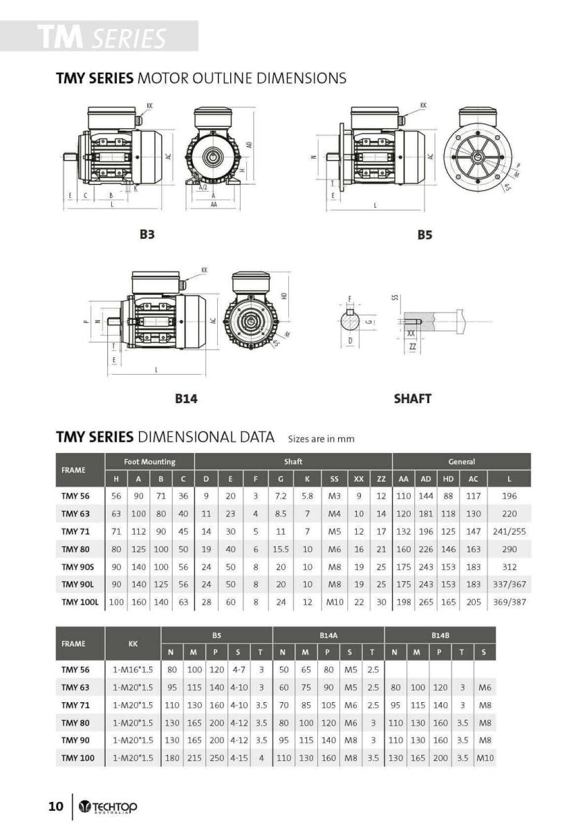 Techtop 240 V Aluminium Motor (TMY) - AIMS Industrial Supplies