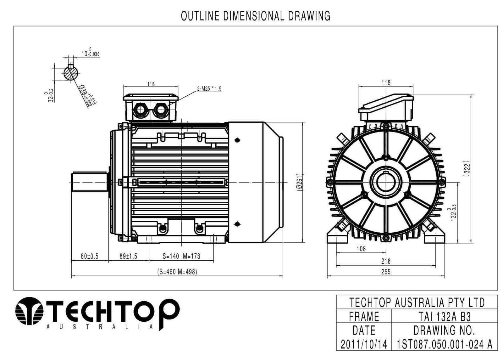 techtop-415V-three-phase-aluminium-motor-TAI-drawing