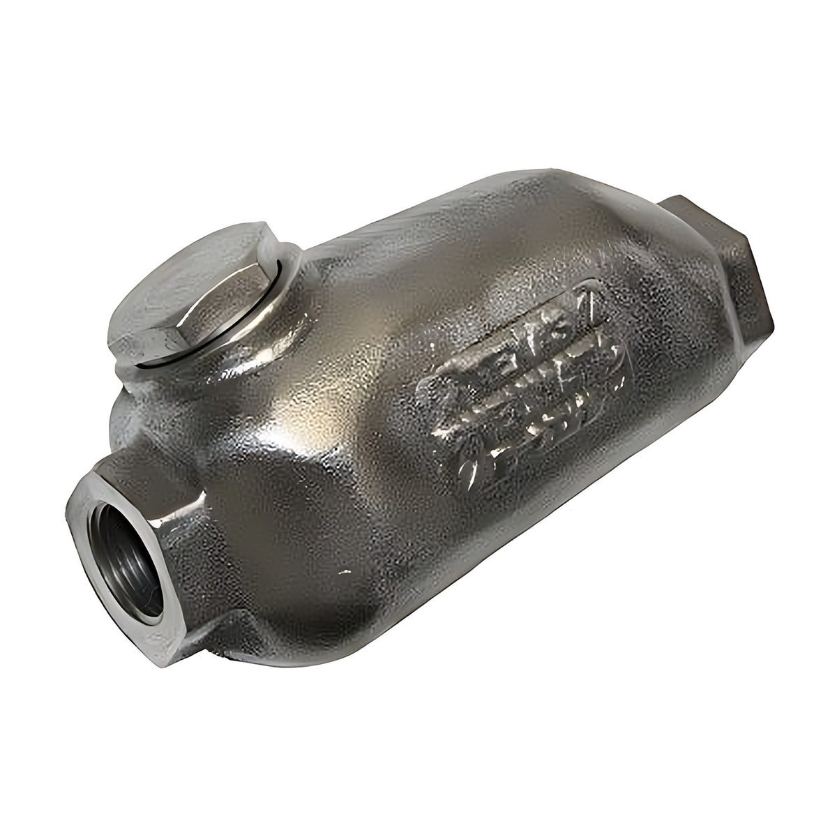 In-line lubricator showing the cast Texas Pneumatic name, the hex filler plug and a threaded port