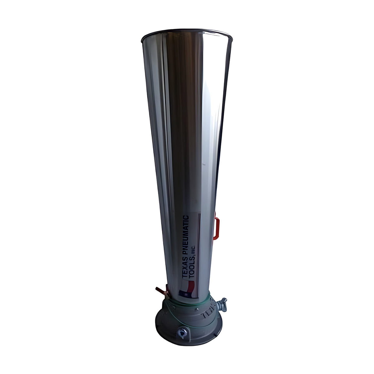 Tall tapered stainless horn air mover on a cast aluminium base, shown against a white background