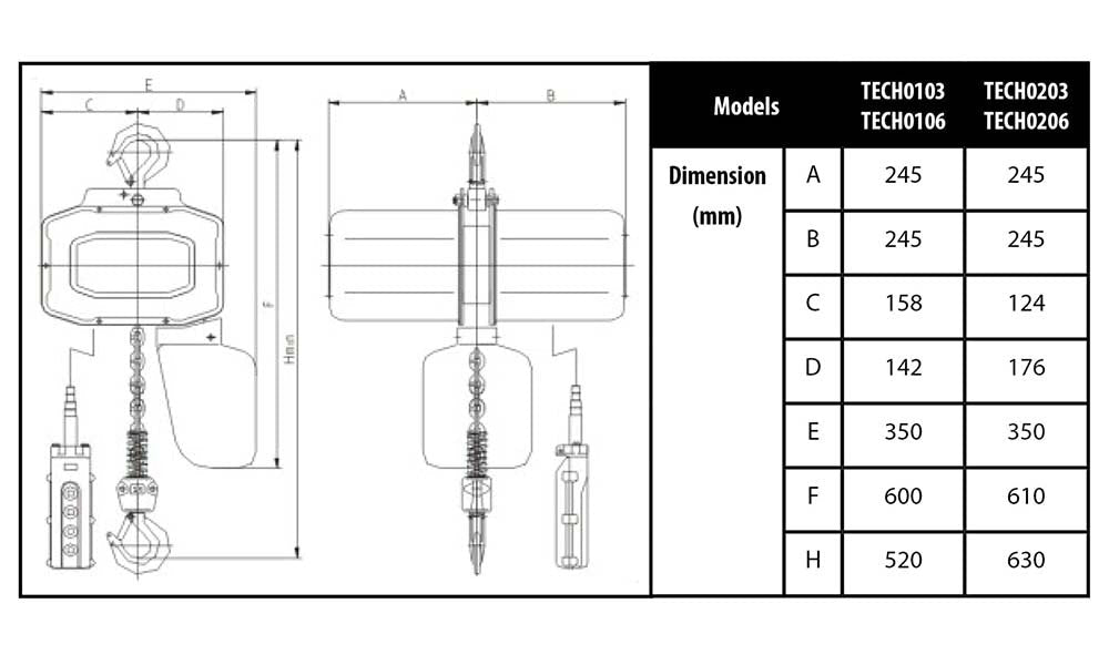 Toho Electric Chain Hoist Single Phase - AIMS Industrial Supplies