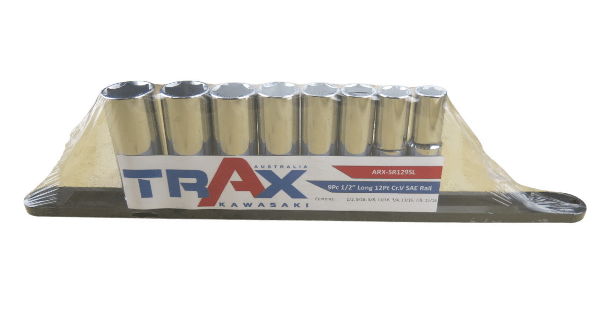 Trax 1/2" Dr 6Pt SAE Deep Socket Rail, 8 pieces - ARX-SR129SL - AIMS Industrial Supplies