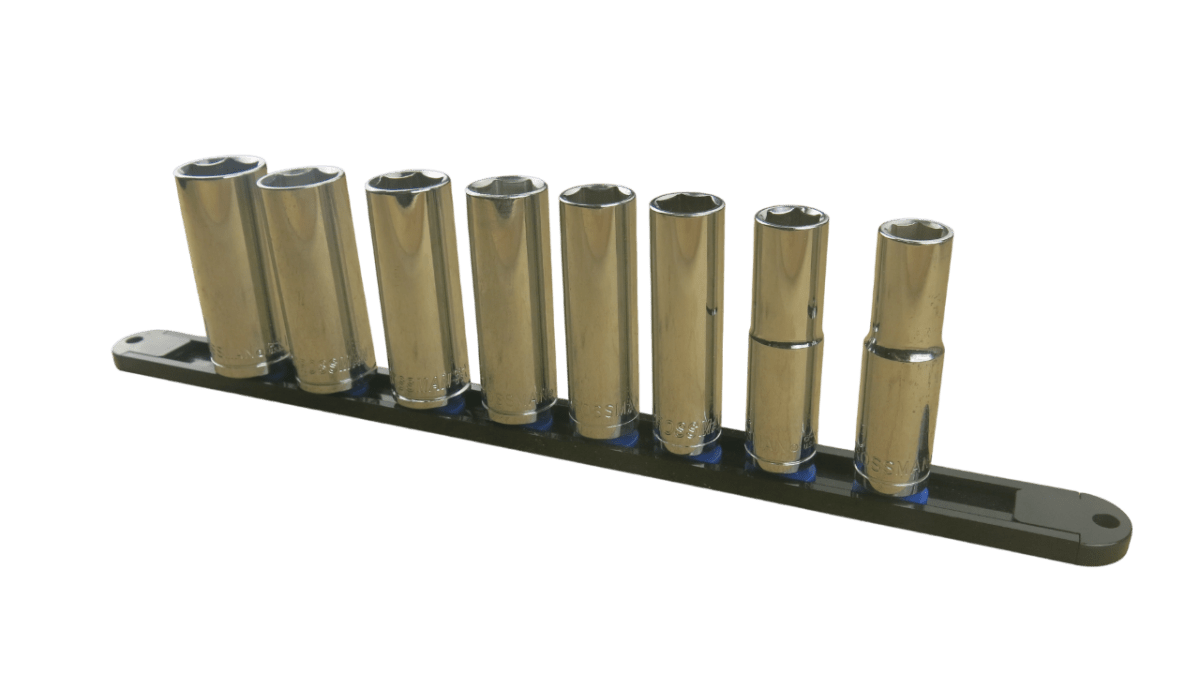 Trax 1/2" Dr 6Pt SAE Deep Socket Rail, 8 pieces - ARX-SR129SL - AIMS Industrial Supplies