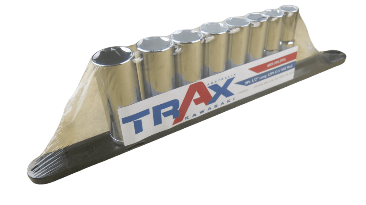 Trax 1/2" Dr 6Pt SAE Deep Socket Rail, 8 pieces - ARX-SR129SL - AIMS Industrial Supplies