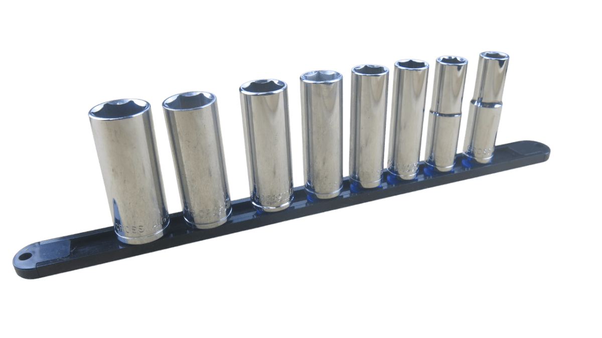 Trax 1/2" Dr 6Pt SAE Deep Socket Rail, 8 pieces - ARX-SR129SL - AIMS Industrial Supplies