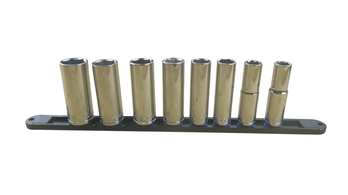 Trax 1/2" Dr 6Pt SAE Deep Socket Rail, 8 pieces - ARX-SR129SL - AIMS Industrial Supplies