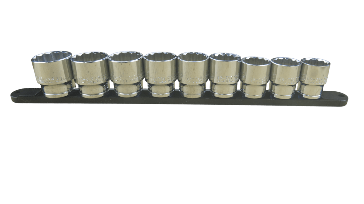 Trax 1/2"Dr 12Pt Large Metric Socket Rail, 9 pieces - ARX-SR129LM - AIMS Industrial Supplies