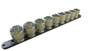 Trax 1/2"Dr 12Pt Large Metric Socket Rail, 9 pieces - ARX-SR129LM
