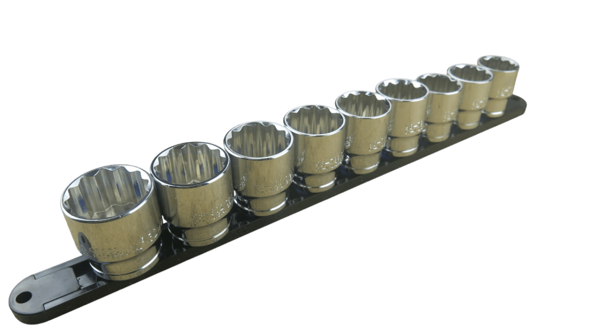 Trax 1/2"Dr 12Pt Large Metric Socket Rail, 9 pieces - ARX-SR129LM - AIMS Industrial Supplies