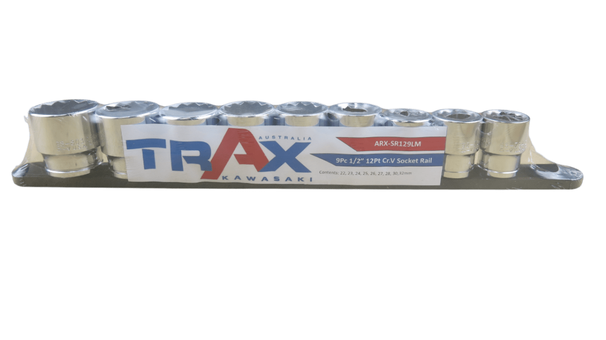 Trax 1/2"Dr 12Pt Large Metric Socket Rail, 9 pieces - ARX-SR129LM - AIMS Industrial Supplies
