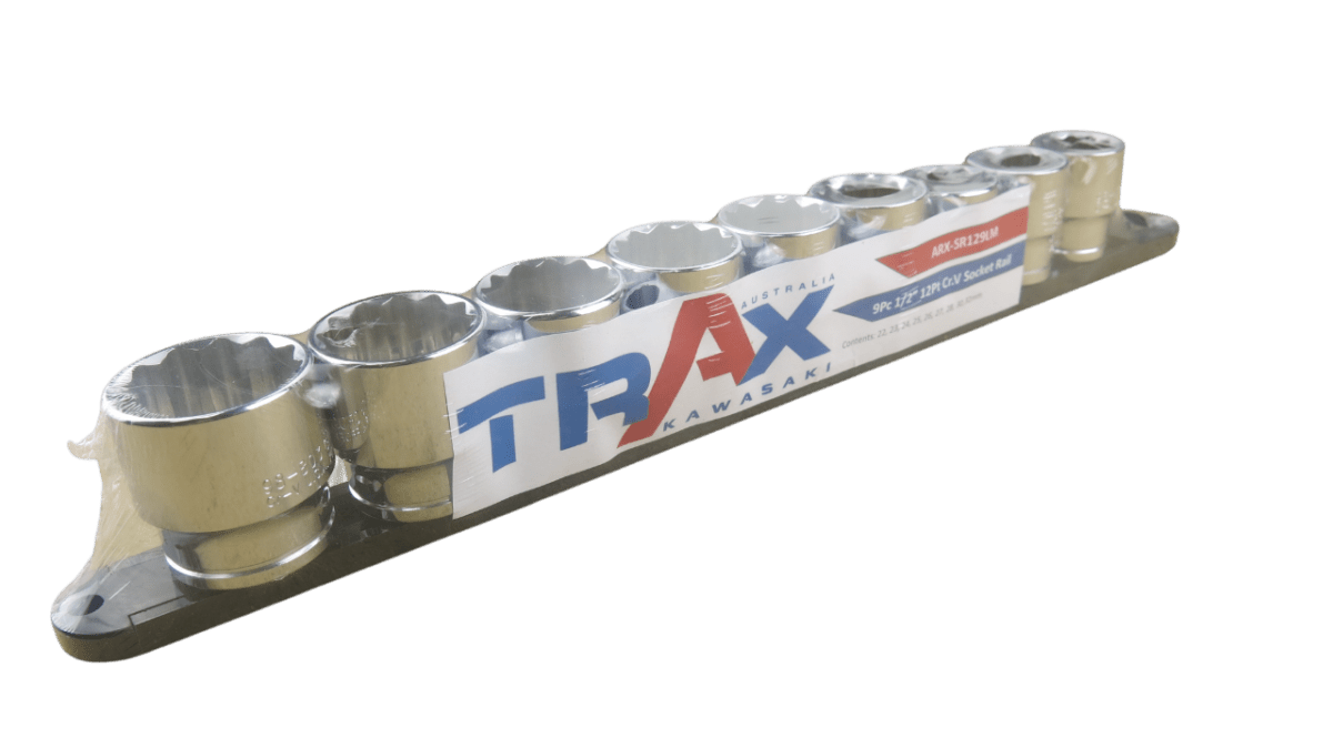 Trax 1/2"Dr 12Pt Large Metric Socket Rail, 9 pieces - ARX-SR129LM - AIMS Industrial Supplies