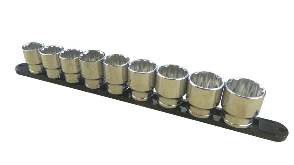 Trax 1/2"Dr 12Pt Large Metric Socket Rail, 9 pieces - ARX-SR129LM - AIMS Industrial Supplies