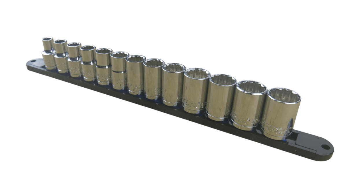 Trax 1/2"Dr 12Pt Metric Socket Rail, 13 pieces - ARX-SR1213M - AIMS Industrial Supplies