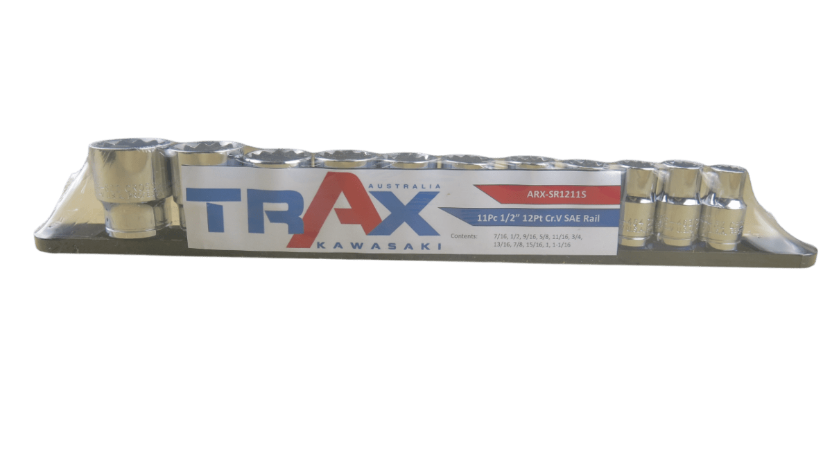 Trax 1/2"Dr 12Pt SAE Socket Rail, 11 pieces - ARX-SR1211S - AIMS Industrial Supplies