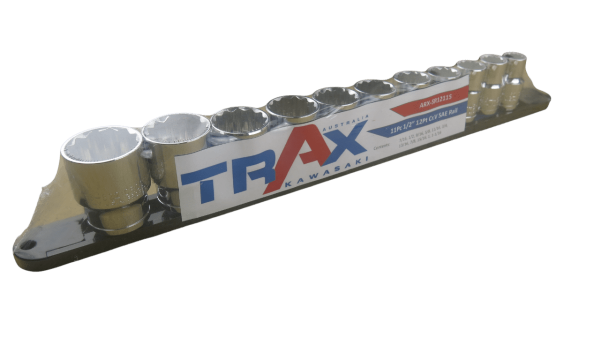 Trax 1/2"Dr 12Pt SAE Socket Rail, 11 pieces - ARX-SR1211S - AIMS Industrial Supplies