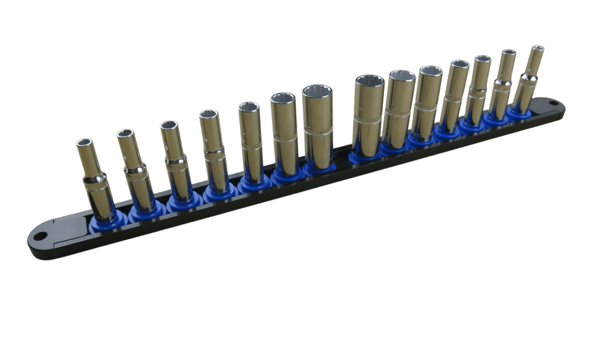 Trax 1/4"Dr Deep 12Pt Cr.V MM/SAE Combo Rail, 14 pieces - ARX-SR1414CL - AIMS Industrial Supplies