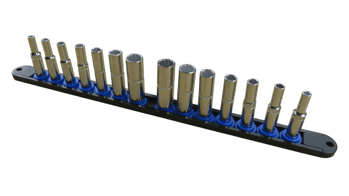 Trax 1/4"Dr Deep 12Pt Cr.V MM/SAE Combo Rail, 14 pieces - ARX-SR1414CL - AIMS Industrial Supplies