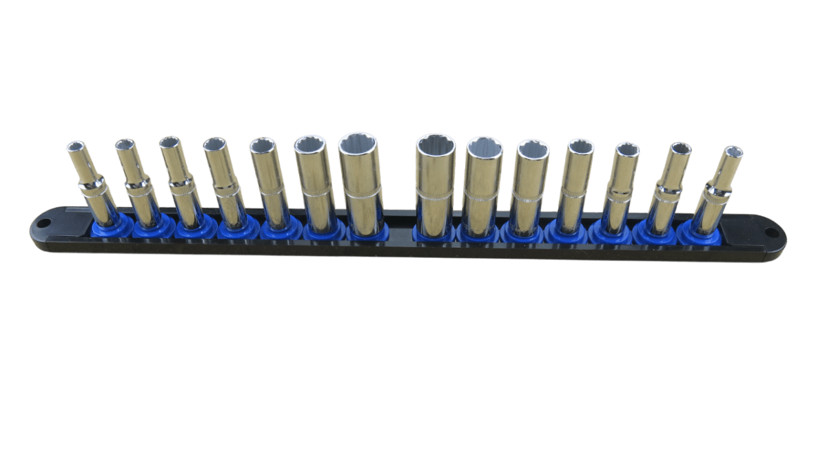 Trax 1/4"Dr Deep 12Pt Cr.V MM/SAE Combo Rail, 14 pieces - ARX-SR1414CL - AIMS Industrial Supplies