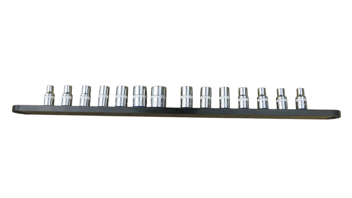 Trax 1/4"Dr Short 12Pt Cr.V MM/SAE Combo Rail, 14 pieces - ARX-SR1414C - AIMS Industrial Supplies