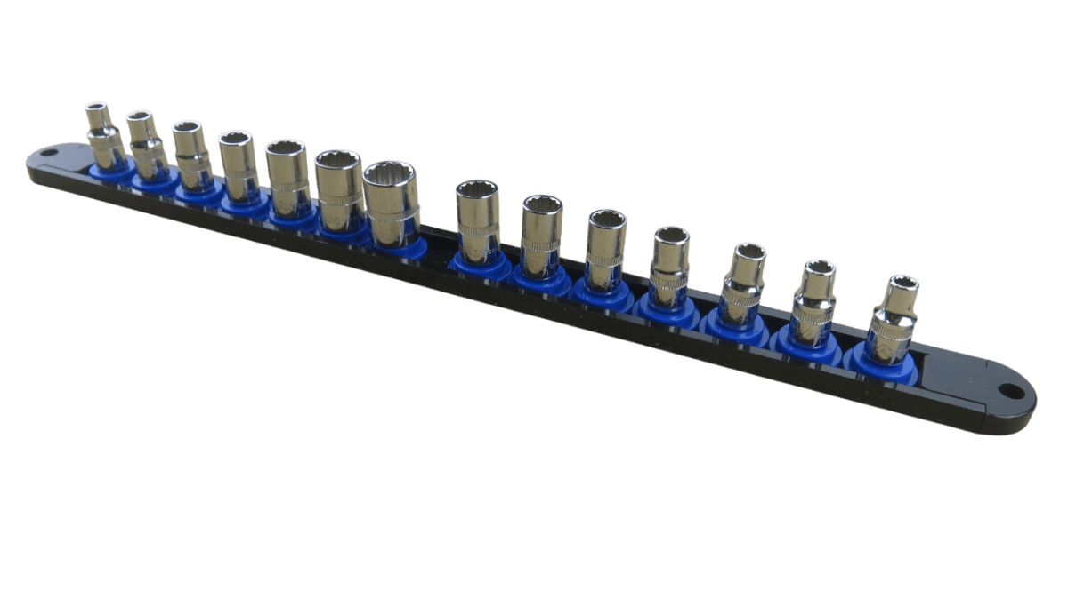 Trax 1/4"Dr Short 12Pt Cr.V MM/SAE Combo Rail, 14 pieces - ARX-SR1414C - AIMS Industrial Supplies