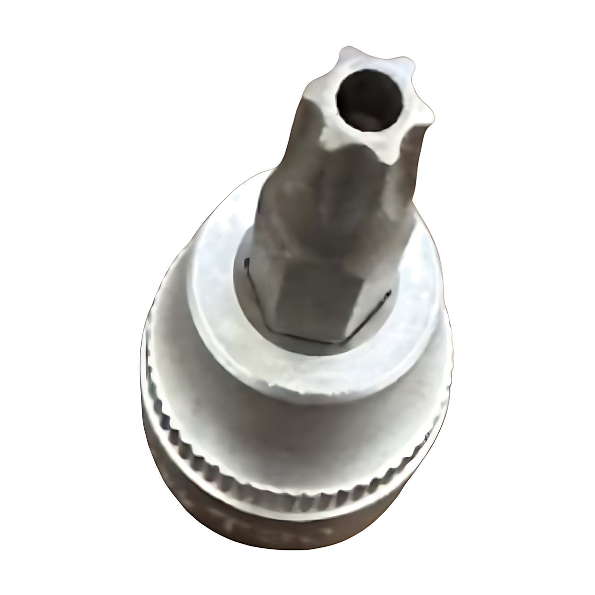 Close-up of the Torx bit tip with centre hole on a Trax 3/8" drive Torx short socket bit