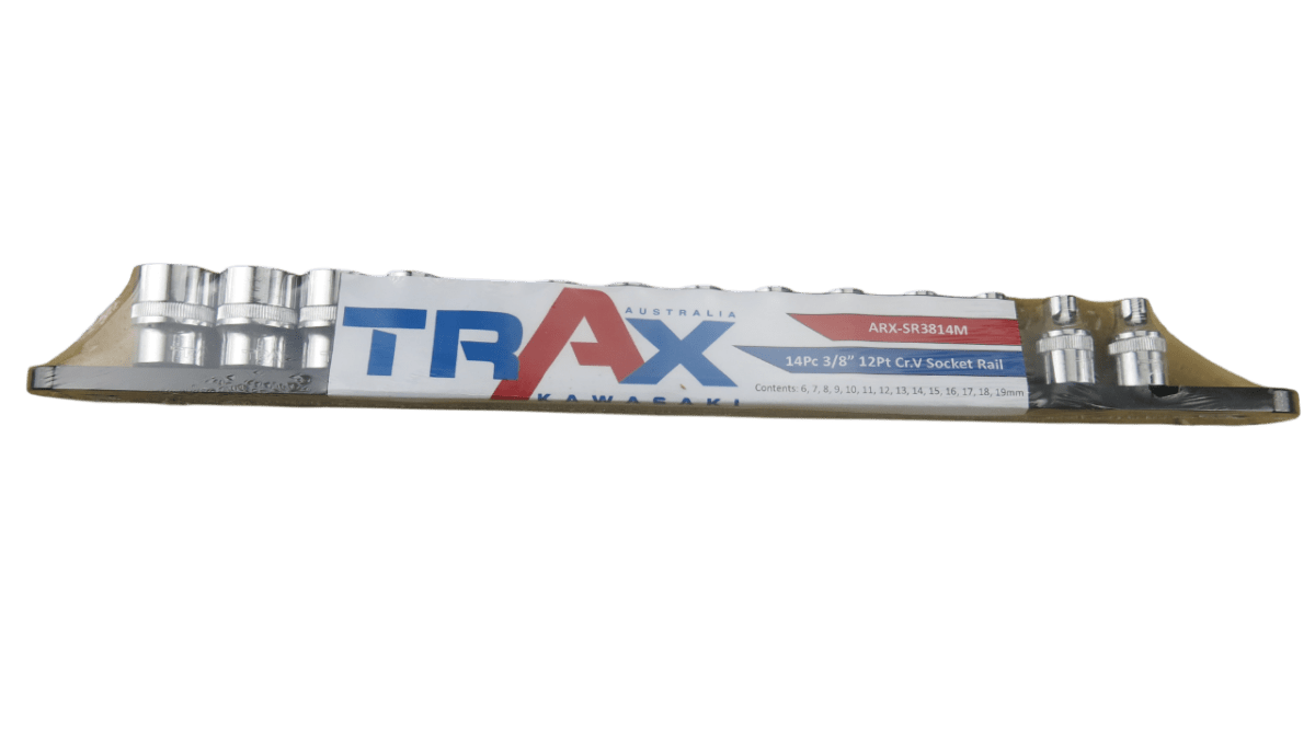 Trax 3/8"Dr 12Pt Cr.V Metric Socket Rail, 14 pieces - ARX-SR3814M - AIMS Industrial Supplies