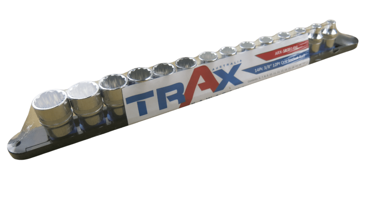 Trax 3/8"Dr 12Pt Cr.V Metric Socket Rail, 14 pieces - ARX-SR3814M - AIMS Industrial Supplies
