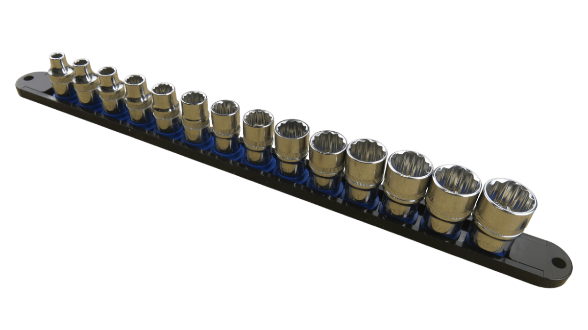 Trax 3/8"Dr 12Pt Cr.V SAE Socket Rail, 14 pieces - ARX-SR3814S - AIMS Industrial Supplies