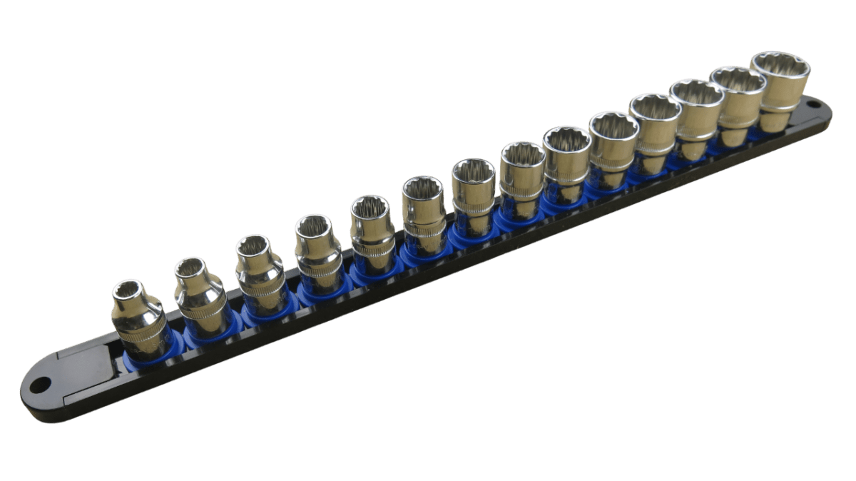 Trax 3/8"Dr 12Pt Cr.V SAE Socket Rail, 14 pieces - ARX-SR3814S - AIMS Industrial Supplies
