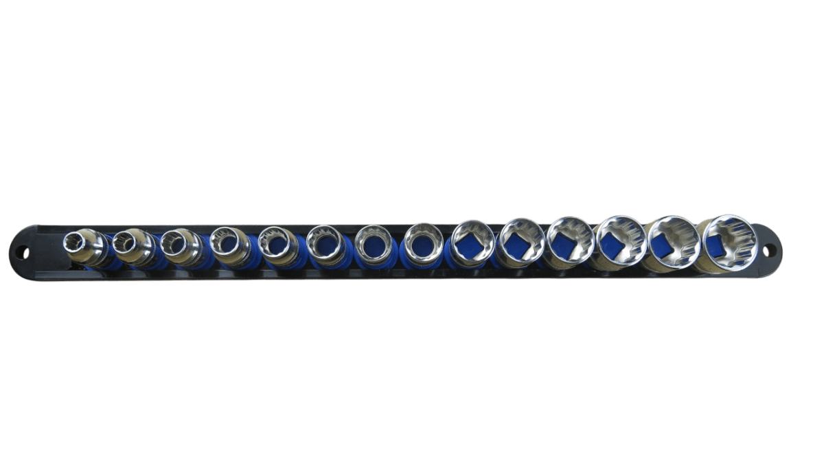 Trax 3/8"Dr 12Pt Cr.V SAE Socket Rail, 14 pieces - ARX-SR3814S - AIMS Industrial Supplies