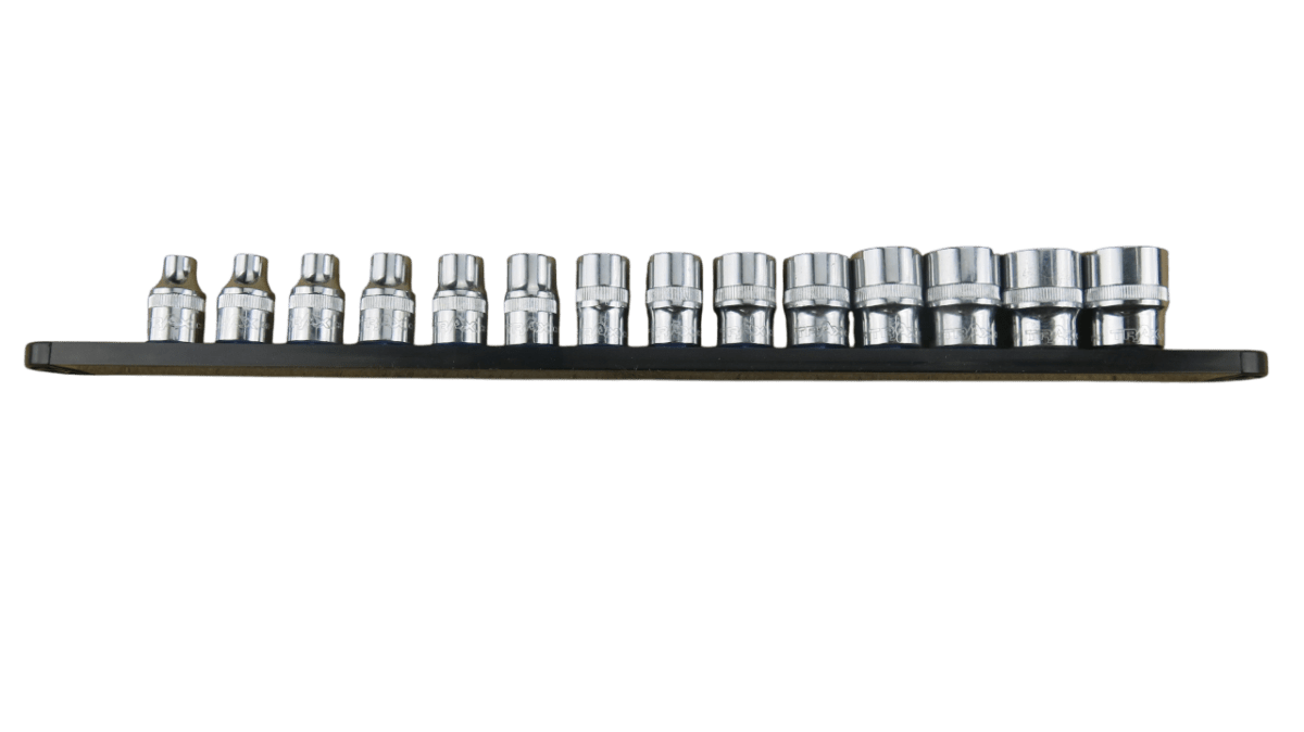 Trax 3/8"Dr 12Pt Cr.V SAE Socket Rail, 14 pieces - ARX-SR3814S - AIMS Industrial Supplies