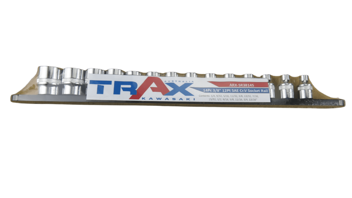 Trax 3/8"Dr 12Pt Cr.V SAE Socket Rail, 14 pieces - ARX-SR3814S - AIMS Industrial Supplies