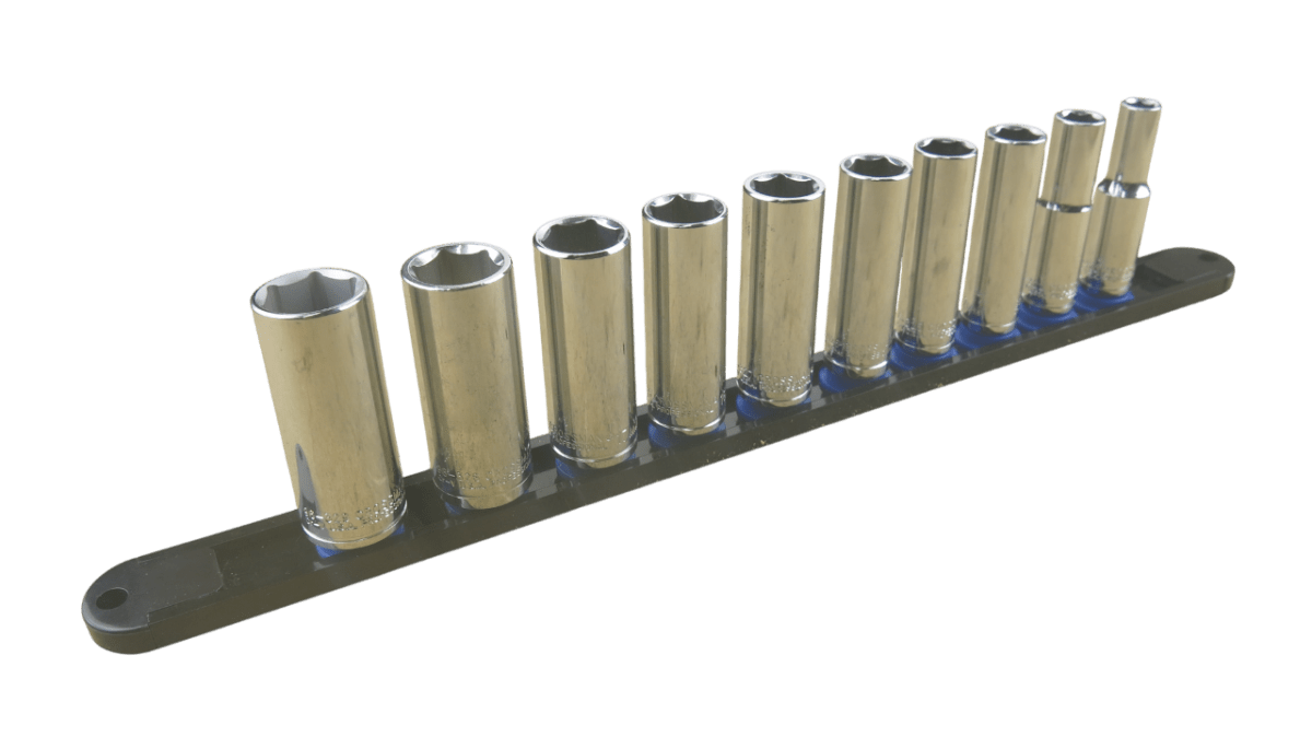 Trax 3/8"Dr 6Pt Deep Cr.V Metric Socket Rail, 10 pieces - ARX-SR3810ML - AIMS Industrial Supplies