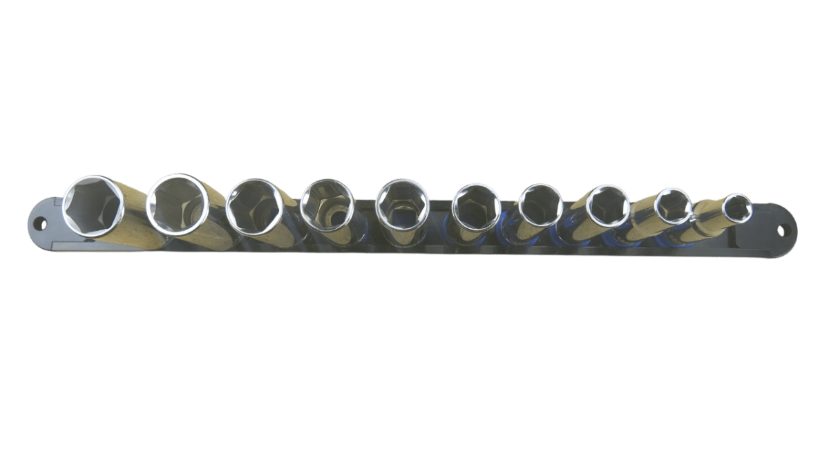 Trax 3/8"Dr 6Pt Deep Cr.V Metric Socket Rail, 10 pieces - ARX-SR3810ML - AIMS Industrial Supplies